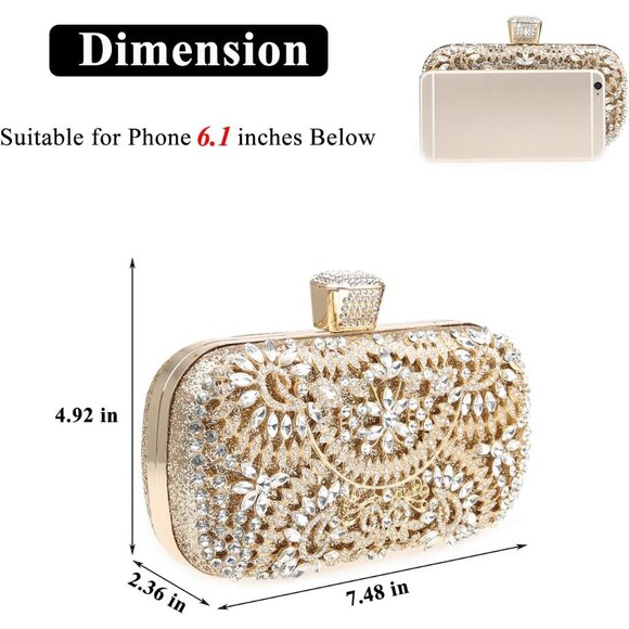 🆕Women Gold Sequin Rhinestone Glitter Evening Handbag Clutch Wedding Party - Picture 2 of 8